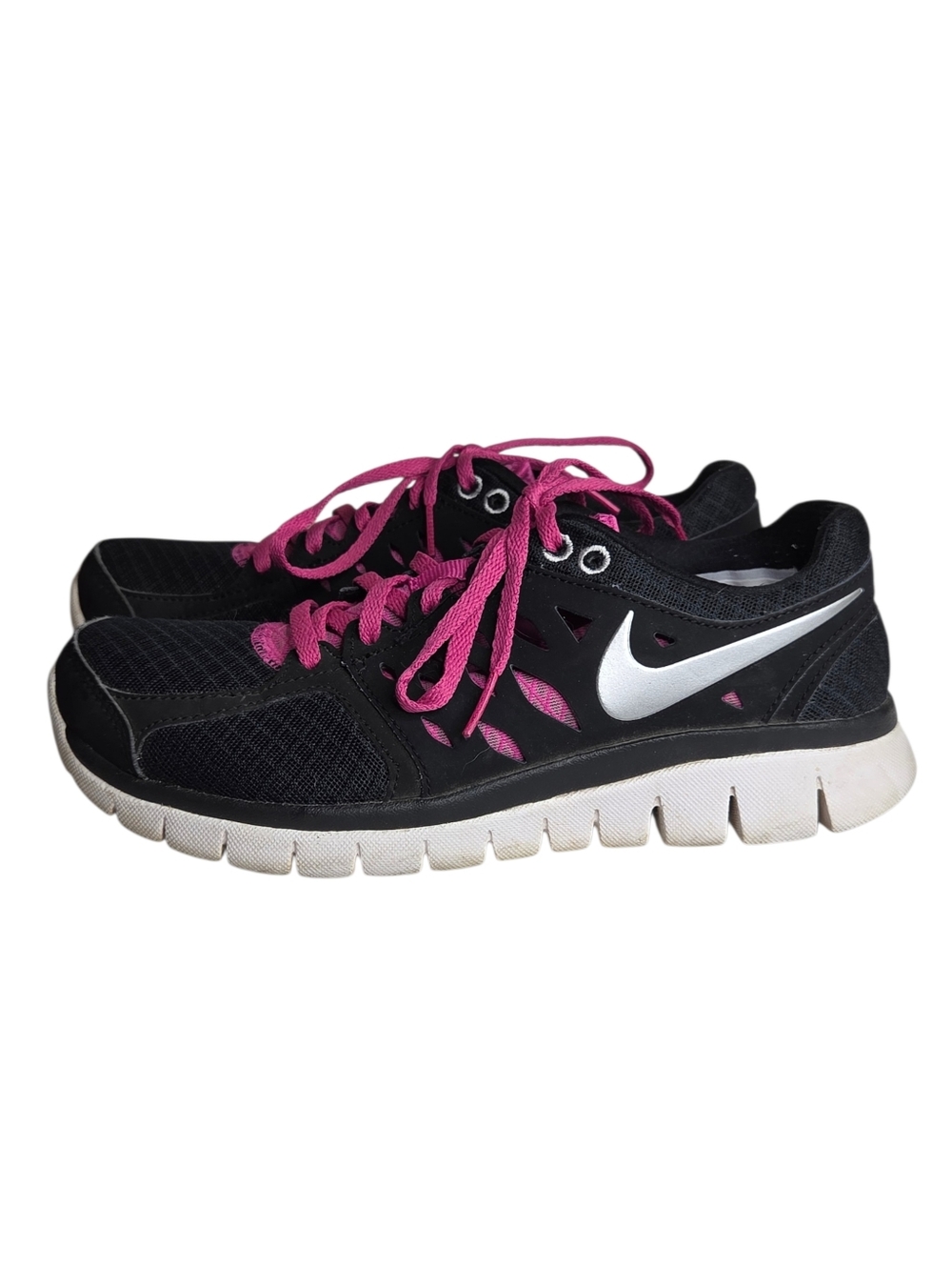 Nike Womens Flex Run 2013 Black Running Shoes Lace Up Low Top Size US 7
